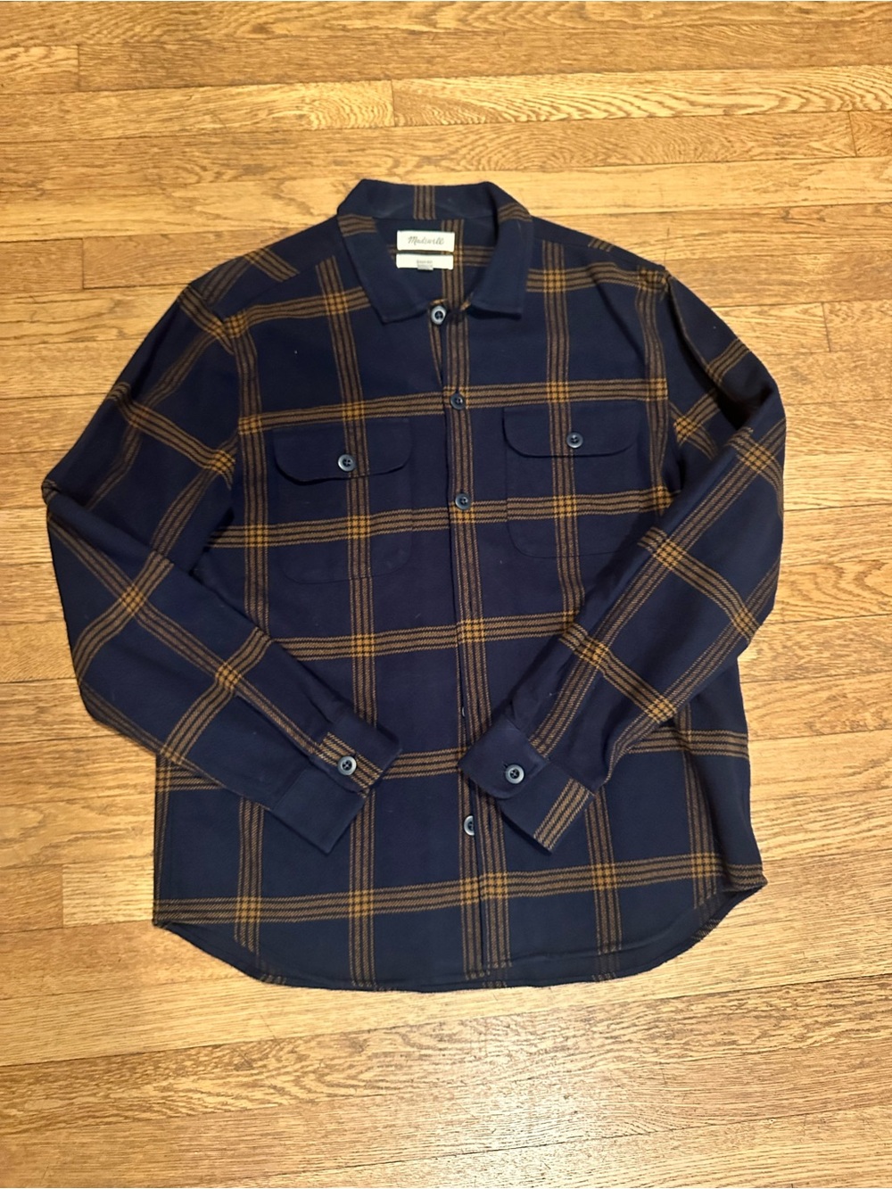 Madewell Navy & Brown Plaid Long-Sleeve Flannel